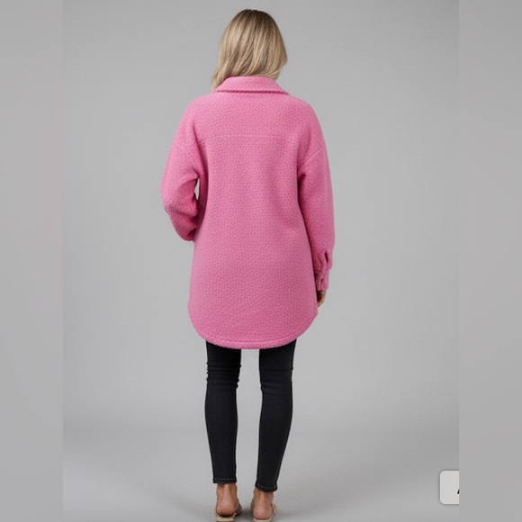 Flap Pocket Drop Shoulder Teddy Coat Jacket Pink - Picture 5 of 9